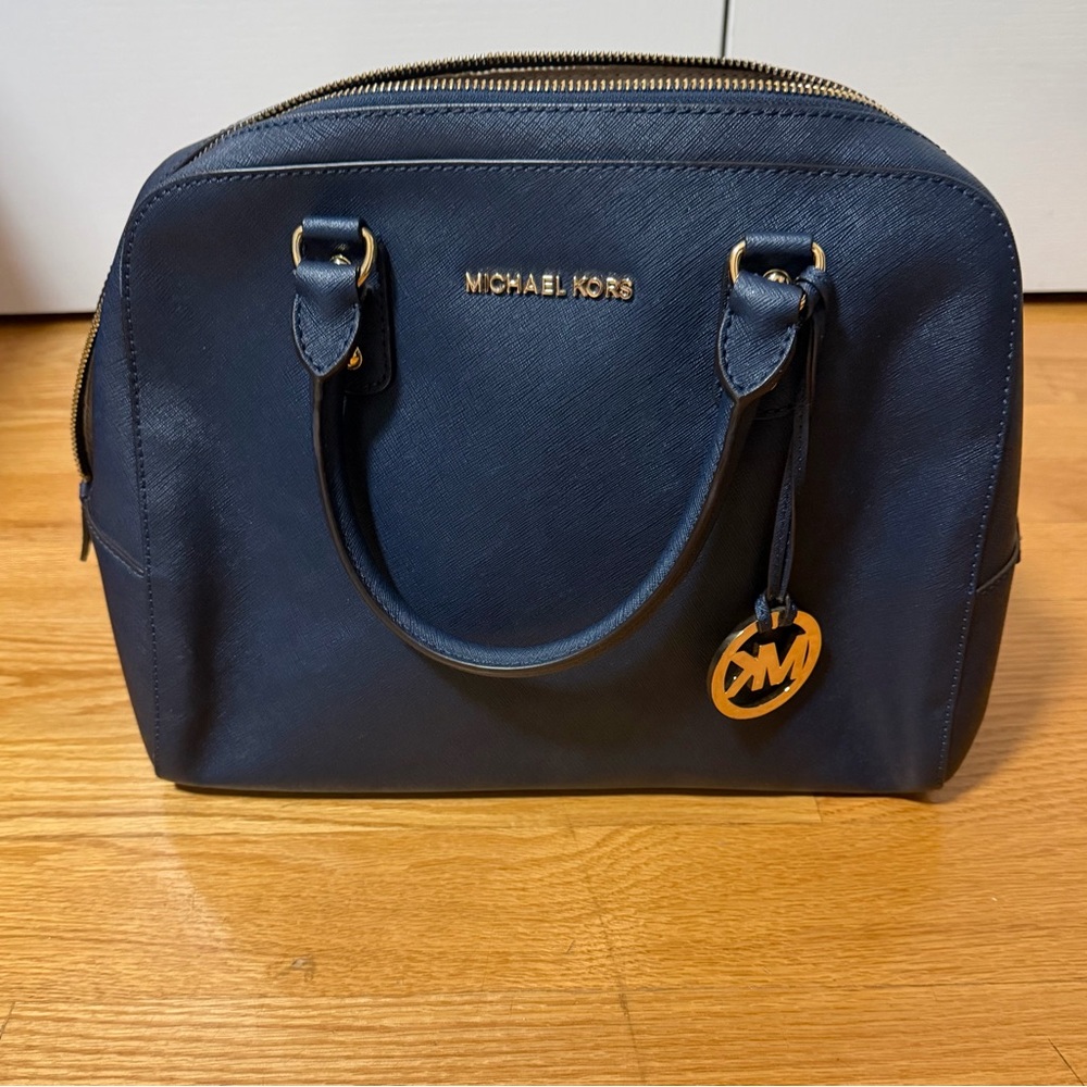 Michael Kors Dark Blue Satchel with Gold Accents